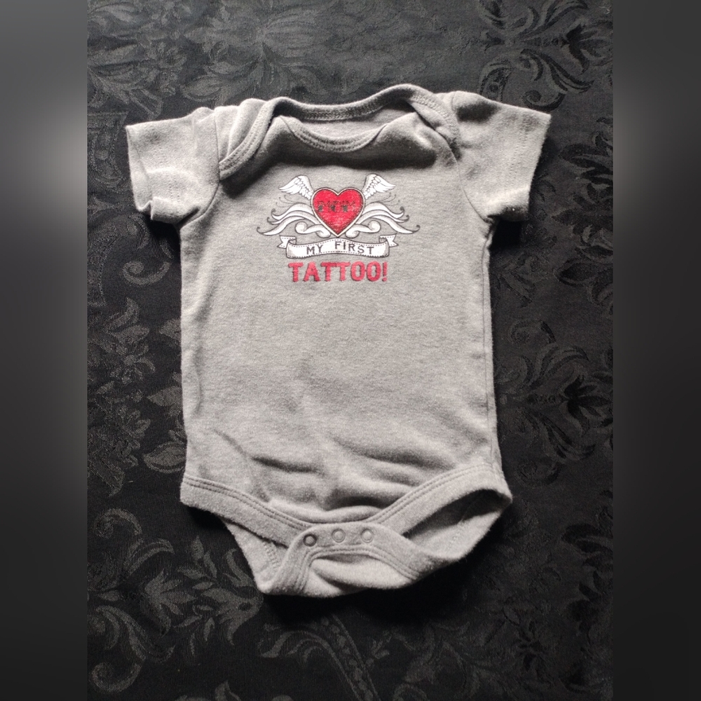 Gray " Mom My First tattoo Creeper  0/3 Months
